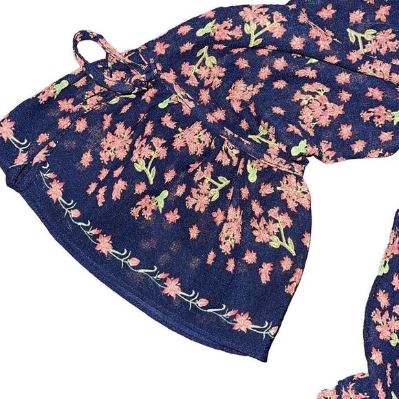 Max Studio Baby Doll Boho Blouse Blue/pink floral Size‎ Medium - Picture 3 of 10